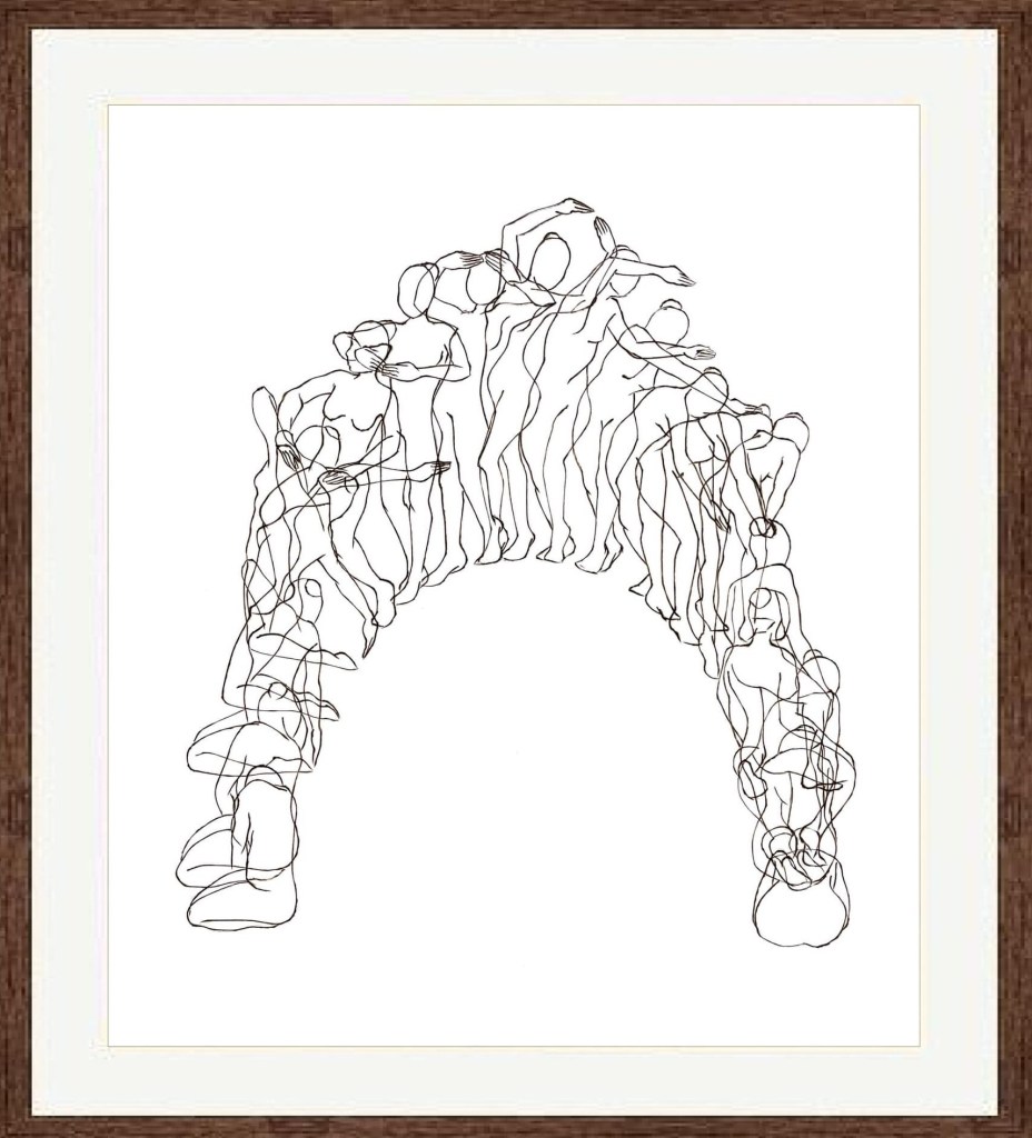 Image showing framed artwork of figures overlapping on paper
