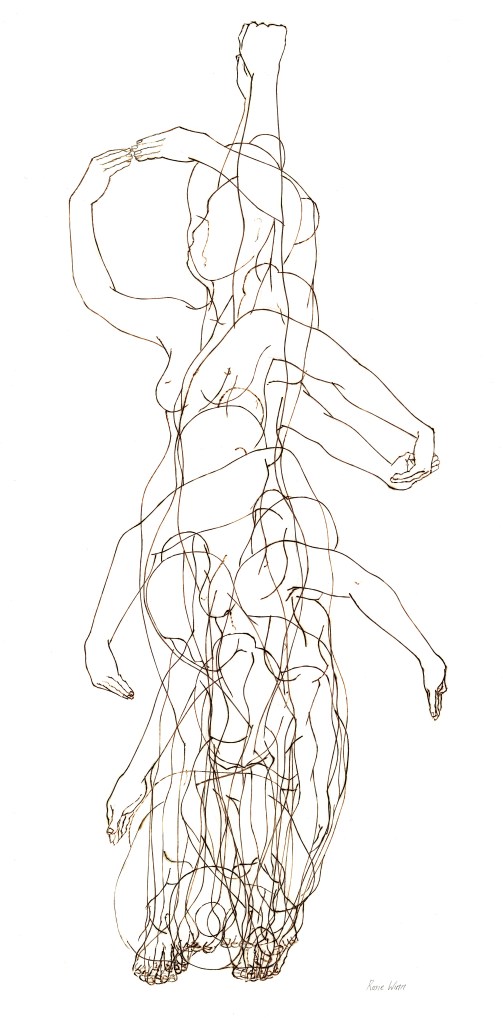Line drawing of overlapping female figures