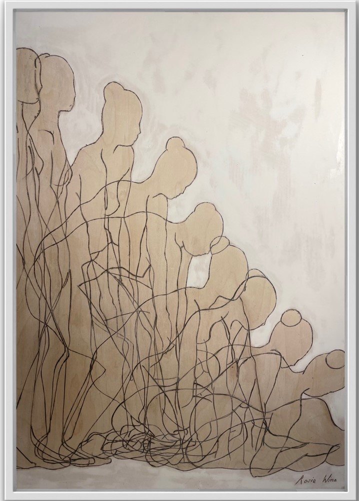A line of drawn figures overlapping