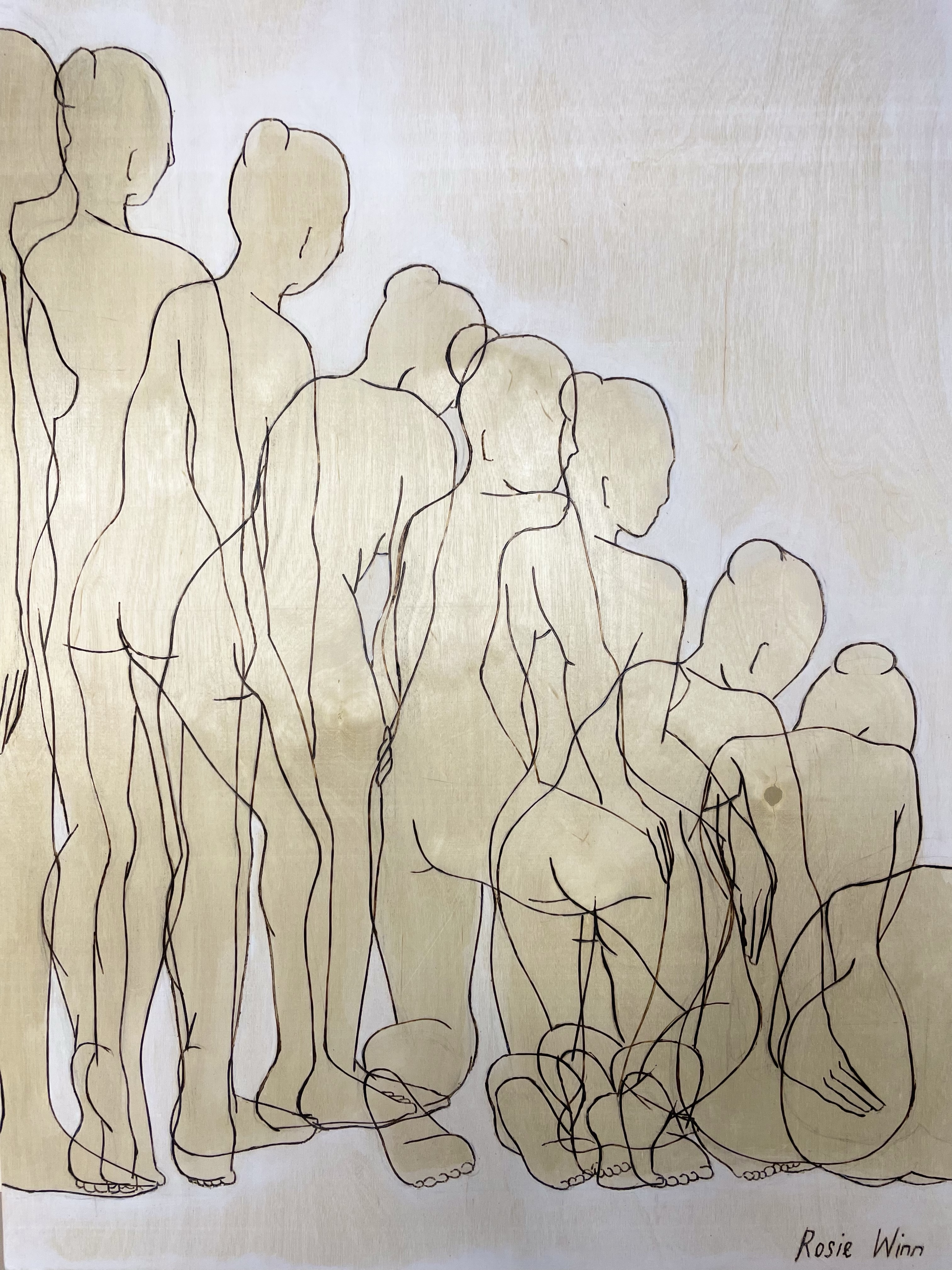 A line of drawn figures overlapping