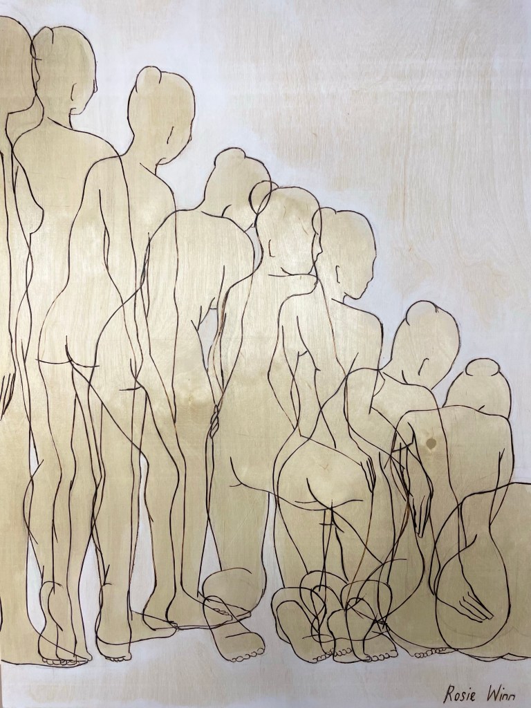 A line of drawn figures overlapping